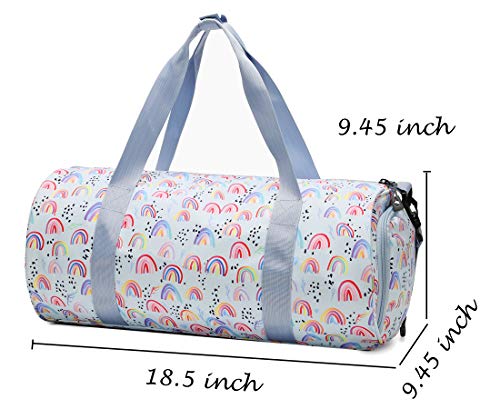 Choco Mocha Kids Duffle Bag Girls Rainbow Duffle Bag for Kids Travel Bag Toddler Girls Overnight Bag Kids Duffel Bags for Little Girl Weekender Weekend Gym Sleepover Bag Blue