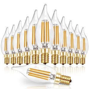 hizashi led candelabra bulbs 60 watt equivalent 2700k soft warm white, dimmable chandelier light bulbs, 90+ cri 6w 550lm, ca11 flame tip e12 led candle bulb, ul listed - 12 pack
