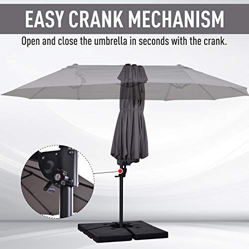 Outsunny 14ft Patio Umbrella Double-Sided Outdoor Market Extra Large Umbrella with Crank, Cross Base for Deck, Lawn, Backyard and Pool, Grey