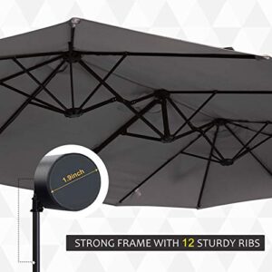 Outsunny 14ft Patio Umbrella Double-Sided Outdoor Market Extra Large Umbrella with Crank, Cross Base for Deck, Lawn, Backyard and Pool, Grey