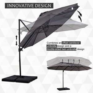 Outsunny 14ft Patio Umbrella Double-Sided Outdoor Market Extra Large Umbrella with Crank, Cross Base for Deck, Lawn, Backyard and Pool, Grey