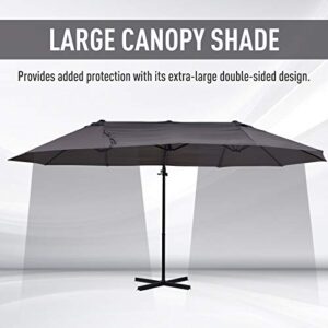 Outsunny 14ft Patio Umbrella Double-Sided Outdoor Market Extra Large Umbrella with Crank, Cross Base for Deck, Lawn, Backyard and Pool, Grey