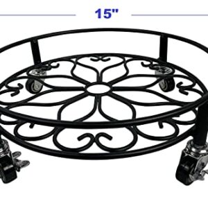 Cocoyard Heavy Duty Metal Plant Caddy Planter Dolly, Flower Pot Holder Rack for Indoor Outdoor Planter Support Planter Pot Trivet (14-Inch Black)