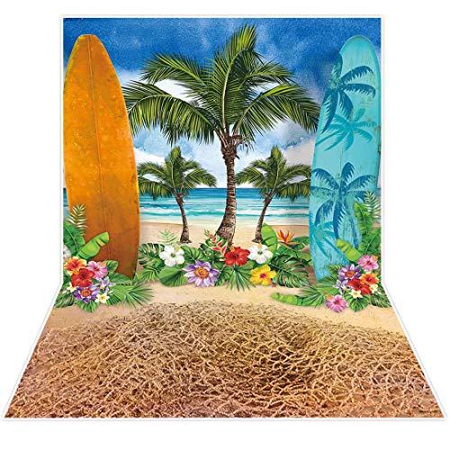 Allenjoy Summer Beach Ocean Backdrops for Photography Blue Sky Seaside Surfboard Background Tropical Palm Trees Kids Girls 1st Birthday Party Decor Banner Baby Shower 5x7ft Photoshoot Photo Booth Prop