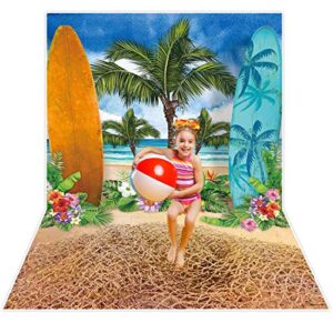 Allenjoy Summer Beach Ocean Backdrops for Photography Blue Sky Seaside Surfboard Background Tropical Palm Trees Kids Girls 1st Birthday Party Decor Banner Baby Shower 5x7ft Photoshoot Photo Booth Prop