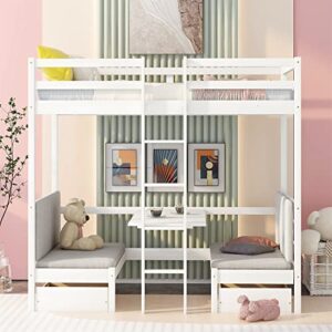 meritline twin over twin bunk bed, convertible dorm loft bed with desk and storage drawers for kids teens, no box spring needed (white loft bunk beds)