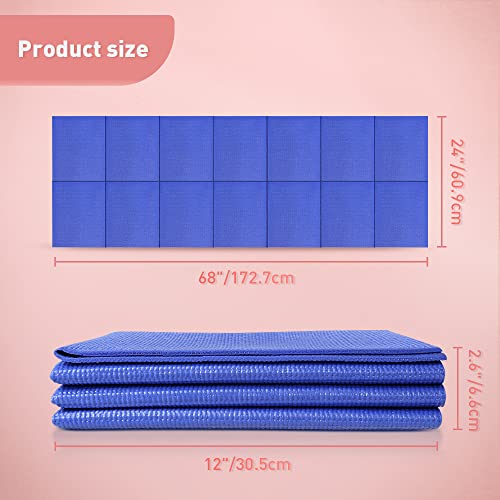 JBM Folding Yoga Mat 68''L x 24''W x 1/4 Inch Thick Travel Yoga Mat for Yoga,Pilates, Meditation and Floor Workouts