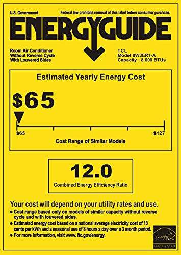 TCL 8W3ER1-A Home Series Window Air Conditioner, 8,000 BTU, White