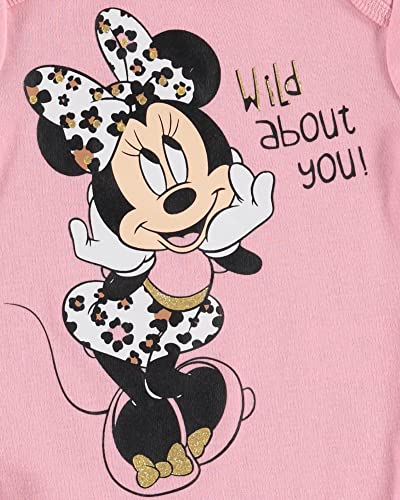 Disney Minnie Mouse Newborn Baby Girls 4 Piece Outfit Set: Bodysuit Pants Bib Hat Pink 3-6 Months