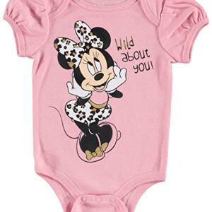 Disney Minnie Mouse Newborn Baby Girls 4 Piece Outfit Set: Bodysuit Pants Bib Hat Pink 3-6 Months