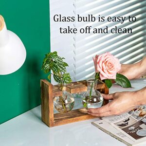 Glasseam Propagation Stations Plant Terrarium, Glass Bud Bulb Vase with Wooden Stand Propagate Station Propogation Jars Desktop Hydroponic Planter Air Plants Containers Tabletop for Indoor Flower