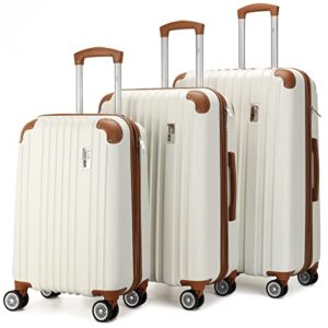 miami carryon collins 3 piece expandable polycarbonate-abs retro spinner luggage set with lined interior, organizational pockets, bottom handle (white)