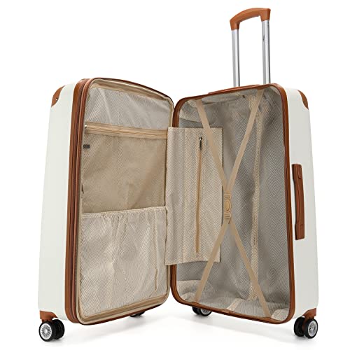 Miami CarryOn Collins 3 Piece Expandable Polycarbonate-ABS Retro Spinner Luggage Set with Lined Interior, Organizational Pockets, Bottom Handle (White)