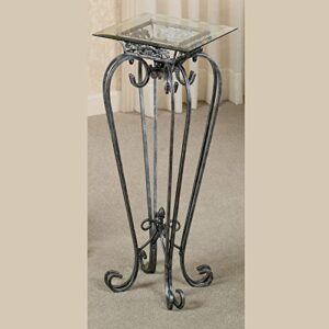 touch of class chalcedony metal scroll pedestal table - beveled glass - antique pewter - made of iron - square shaped top - elegant style - accent furniture for bedroom, living room, desk
