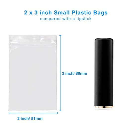 Edvision 2" x 3" Plastic Bags, 200 Count 2 Mil Transparent Resealable Zipper Poly Bags, Reclosable Storage Bags for Jewelry Supplies, Beads, Screws, Small Items