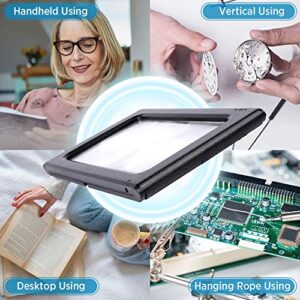 3X Full Page Magnifying Glass Reading Magnifier with 6 LED Lights Handheld Hands-Free Magnifier with Stand & Lanyard PVC Material Ideal for Low Vision, Seniors, Reading Books, Newspapers