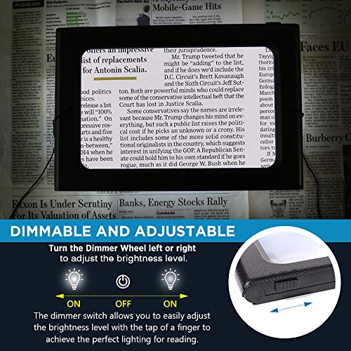 3X Full Page Magnifying Glass Reading Magnifier with 6 LED Lights Handheld Hands-Free Magnifier with Stand & Lanyard PVC Material Ideal for Low Vision, Seniors, Reading Books, Newspapers