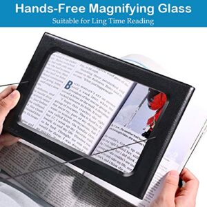 3X Full Page Magnifying Glass Reading Magnifier with 6 LED Lights Handheld Hands-Free Magnifier with Stand & Lanyard PVC Material Ideal for Low Vision, Seniors, Reading Books, Newspapers