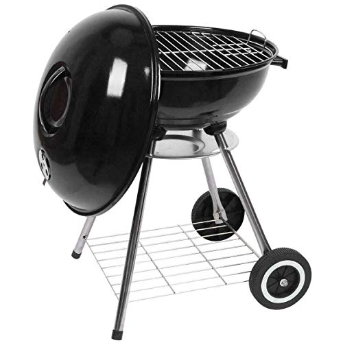 18inches Round Charcoal Burner BBQ Grill Stove with Bottom Shelf Black Sturdy Heavy Duty Durable Portable Versatile Easy to Clean Adjustable for Home Outdoor Camping Travel Party Patio Backyard Garden