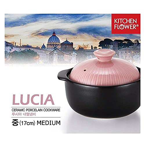 Kitchen Flower Lucia Natural Glazed Ceramic Porcelain Cookware Hot Pot (Sugar Pink 1000ml)