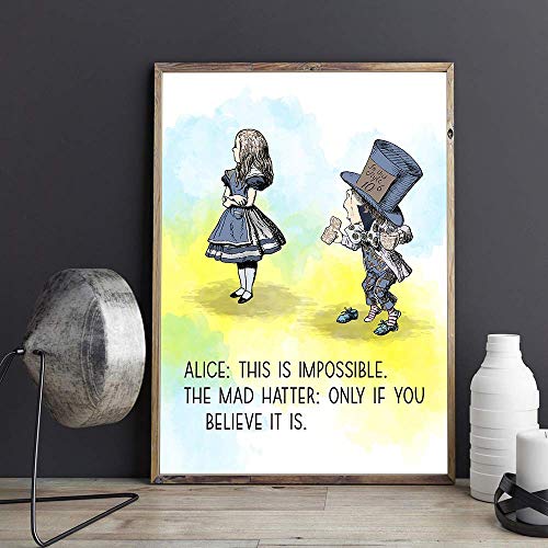 This Is Impossible Only If You Believe It Is - 11 x 14 Unframed Alice In Wonderland Watercolor Quote Art - Perfect as Classroom Decor, Book Lovers, Children's Room Art