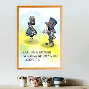 This Is Impossible Only If You Believe It Is - 11 x 14 Unframed Alice In Wonderland Watercolor Quote Art - Perfect as Classroom Decor, Book Lovers, Children's Room Art