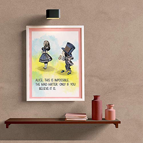 This Is Impossible Only If You Believe It Is - 11 x 14 Unframed Alice In Wonderland Watercolor Quote Art - Perfect as Classroom Decor, Book Lovers, Children's Room Art