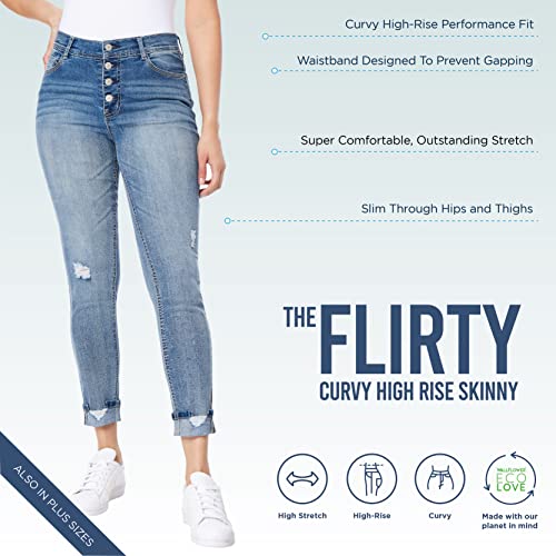 WallFlower Women's Size Flirty Curvy Skinny High Rise Insta Stretch Juniors Jeans (Standard, Pia, 16 Plus