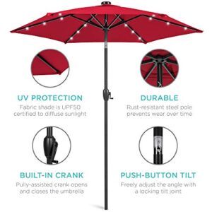 Best Choice Products 7.5ft Outdoor Solar Market Table Patio Umbrella for Deck, Pool w/Tilt, Crank, LED Lights - Red