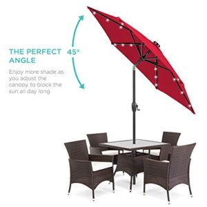 Best Choice Products 7.5ft Outdoor Solar Market Table Patio Umbrella for Deck, Pool w/Tilt, Crank, LED Lights - Red