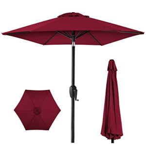 best choice products 7.5ft heavy-duty round outdoor market table patio umbrella w/steel pole, push button tilt, easy crank lift - burgundy