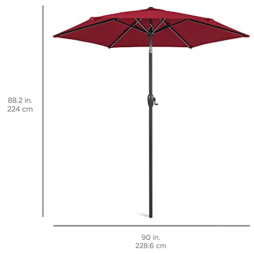 Best Choice Products 7.5ft Heavy-Duty Round Outdoor Market Table Patio Umbrella w/Steel Pole, Push Button Tilt, Easy Crank Lift - Burgundy