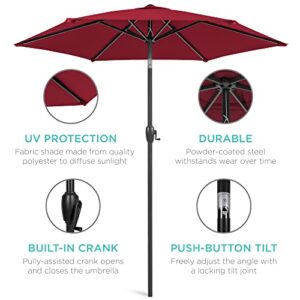 Best Choice Products 7.5ft Heavy-Duty Round Outdoor Market Table Patio Umbrella w/Steel Pole, Push Button Tilt, Easy Crank Lift - Burgundy
