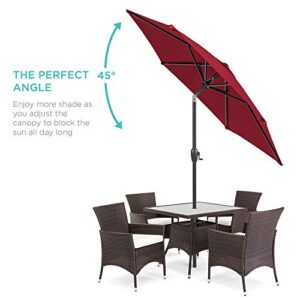 Best Choice Products 7.5ft Heavy-Duty Round Outdoor Market Table Patio Umbrella w/Steel Pole, Push Button Tilt, Easy Crank Lift - Burgundy