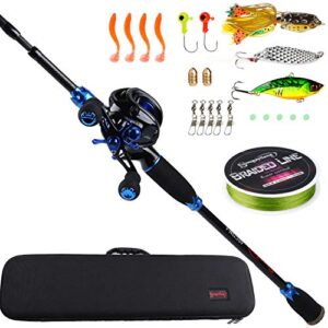 sougayilang baitcasting travel fishing rod reel combos 7.0:1 gear baitcasting fishing reel-4pc protable fishing pole with fishing carrier bag -2.1m blue right handed