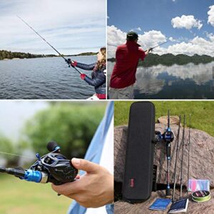 Sougayilang Baitcasting Travel Fishing Rod Reel Combos 7.0:1 Gear Baitcasting Fishing Reel-4PC Protable Fishing Pole with Fishing Carrier Bag -2.1M Blue Right Handed