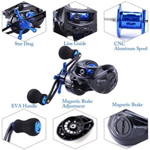 Sougayilang Baitcasting Travel Fishing Rod Reel Combos 7.0:1 Gear Baitcasting Fishing Reel-4PC Protable Fishing Pole with Fishing Carrier Bag -2.1M Blue Right Handed