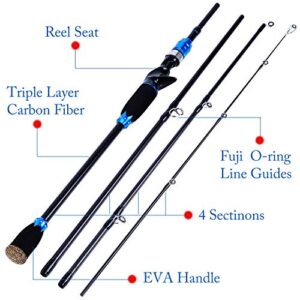 Sougayilang Baitcasting Travel Fishing Rod Reel Combos 7.0:1 Gear Baitcasting Fishing Reel-4PC Protable Fishing Pole with Fishing Carrier Bag -2.1M Blue Right Handed