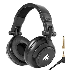 maono 50mm drivers studio headphones au-mh601 over ear stereo monitor closed back headphones for music, dj, podcast (black)