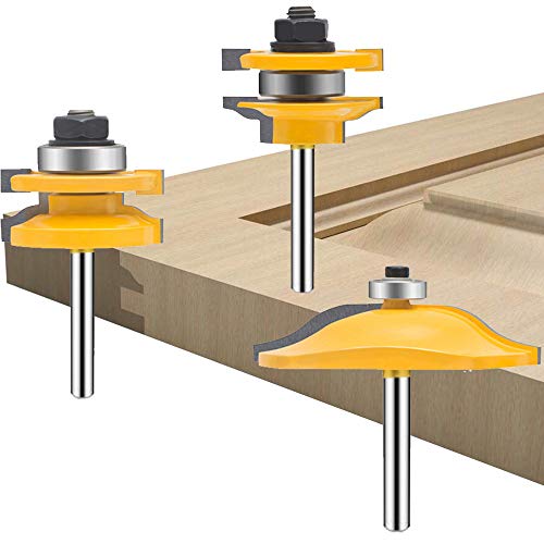 TAIWAIN 1/4 Inch Shank Groove Tongue Cutter Router bit, Raised Panel Cabinet Door with Back-Cutter Panel Round Over Tool, Door Wood CNC Milling Tool for Woodworking(F-14HX)