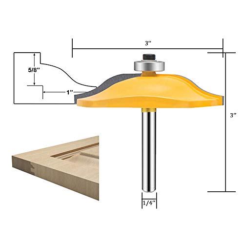 TAIWAIN 1/4 Inch Shank Groove Tongue Cutter Router bit, Raised Panel Cabinet Door with Back-Cutter Panel Round Over Tool, Door Wood CNC Milling Tool for Woodworking(F-14HX)