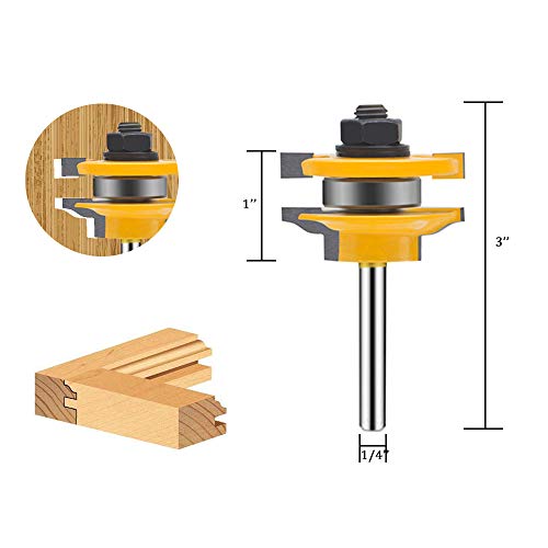 TAIWAIN 1/4 Inch Shank Groove Tongue Cutter Router bit, Raised Panel Cabinet Door with Back-Cutter Panel Round Over Tool, Door Wood CNC Milling Tool for Woodworking(F-14HX)