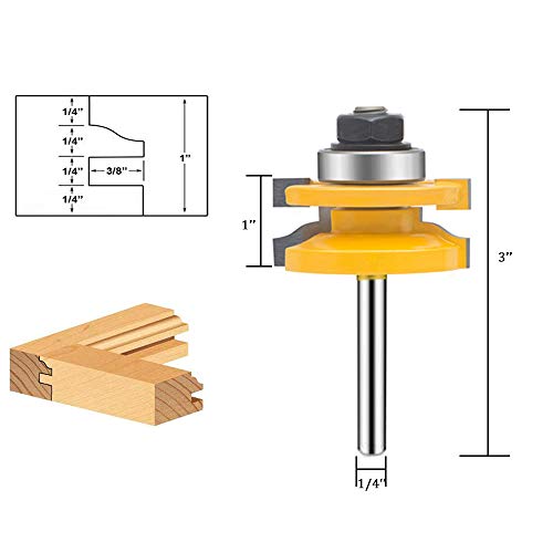 TAIWAIN 1/4 Inch Shank Groove Tongue Cutter Router bit, Raised Panel Cabinet Door with Back-Cutter Panel Round Over Tool, Door Wood CNC Milling Tool for Woodworking(F-14HX)