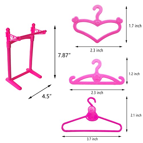 HighFun 55PCS Doll Hangers for Doll Clothes Doll Accessories for 12 inch Dolls 1 Display Rack for Show Doll Clothes