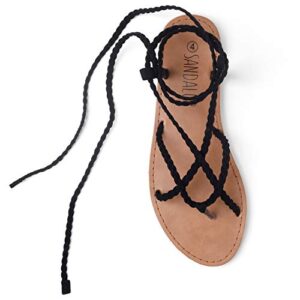 sandalup women braided tie up sandals black 07