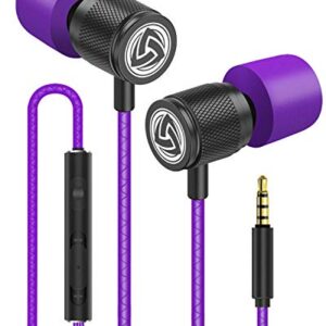 LUDOS Ultra Wired Earbuds in-Ear Headphones, 5 Years Warranty, Earphones with Microphone, Noise Isolating Ear Buds, Memory Foam for iPhone, Samsung, School Students, Kids, Women, Small Ears - Purple