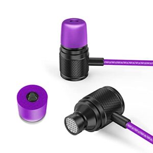 LUDOS Ultra Wired Earbuds in-Ear Headphones, 5 Years Warranty, Earphones with Microphone, Noise Isolating Ear Buds, Memory Foam for iPhone, Samsung, School Students, Kids, Women, Small Ears - Purple