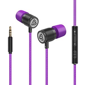 LUDOS Ultra Wired Earbuds in-Ear Headphones, 5 Years Warranty, Earphones with Microphone, Noise Isolating Ear Buds, Memory Foam for iPhone, Samsung, School Students, Kids, Women, Small Ears - Purple