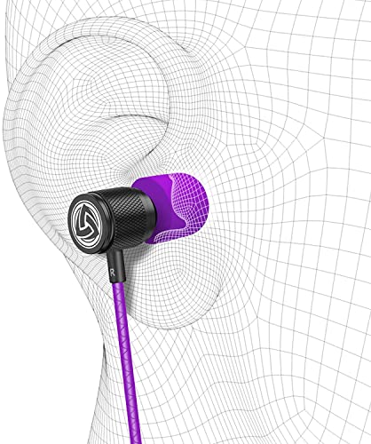 LUDOS Ultra Wired Earbuds in-Ear Headphones, 5 Years Warranty, Earphones with Microphone, Noise Isolating Ear Buds, Memory Foam for iPhone, Samsung, School Students, Kids, Women, Small Ears - Purple