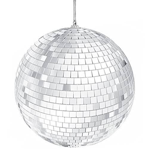 Mirror Disco Ball 4" Inch 2-Pack, Silver Hanging Ball with Attached String for Ring, Reflects Light, Fun Party Home Bands Decorations, Party Favor